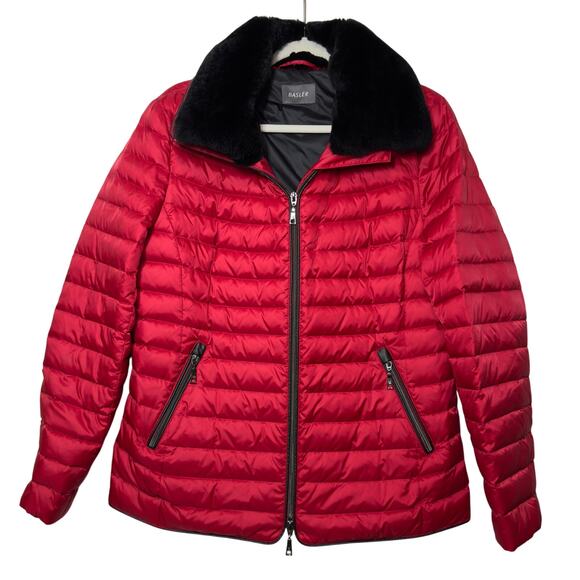 Basler Women's Down Puffer Jacket With Faux Fir Trim - Cherry Red - Size 38ize - Picture 1 of 6